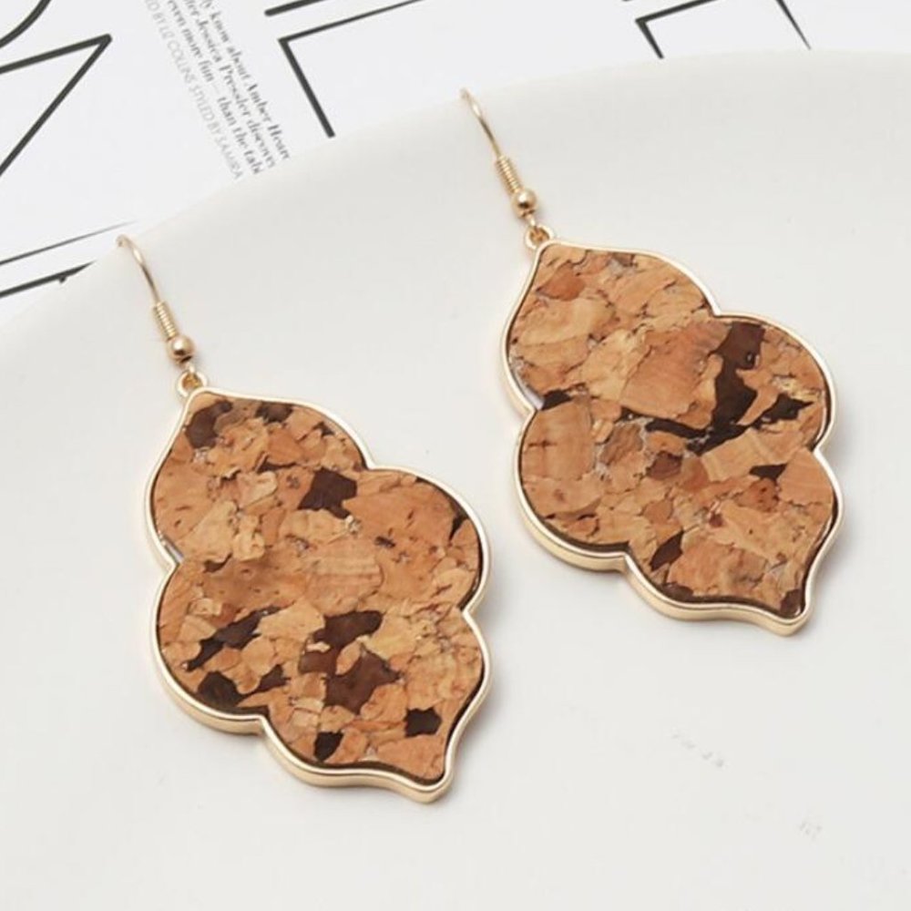 Cork Geometric pattern earrings